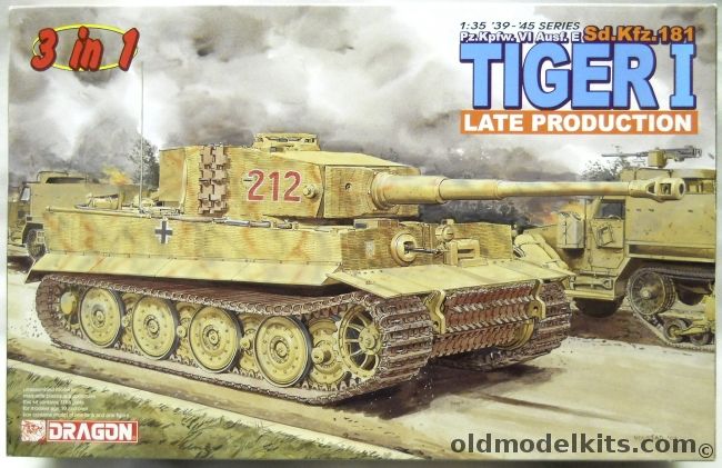 Dragon 1/35 Tiger I Late Production - Pz.Kpfw.VI Ausf.E Sd.Kfz.182 - 3 In 1, 6253 plastic model kit
